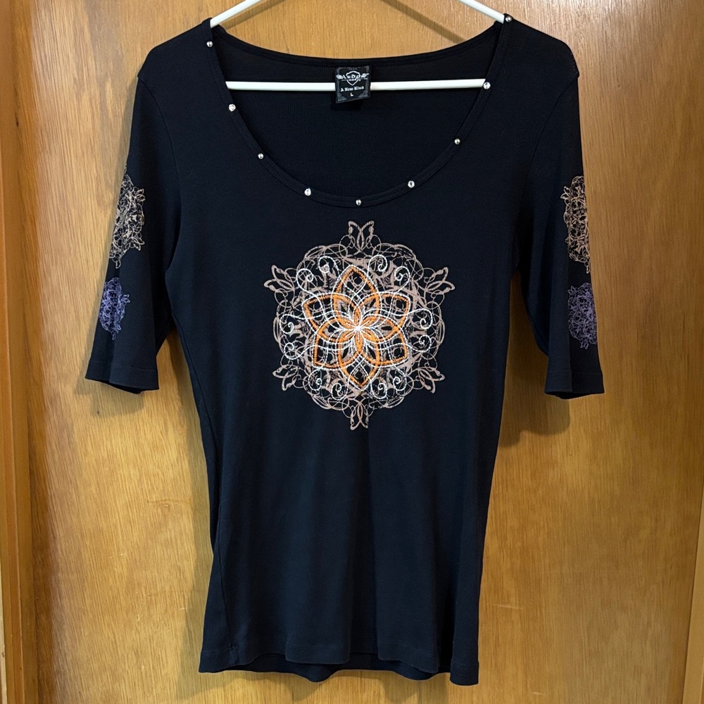 Sledge Black Embroidered Embelished Boho Top